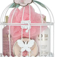 confezione regalo floreale a forma di gabbietta per uccelli.