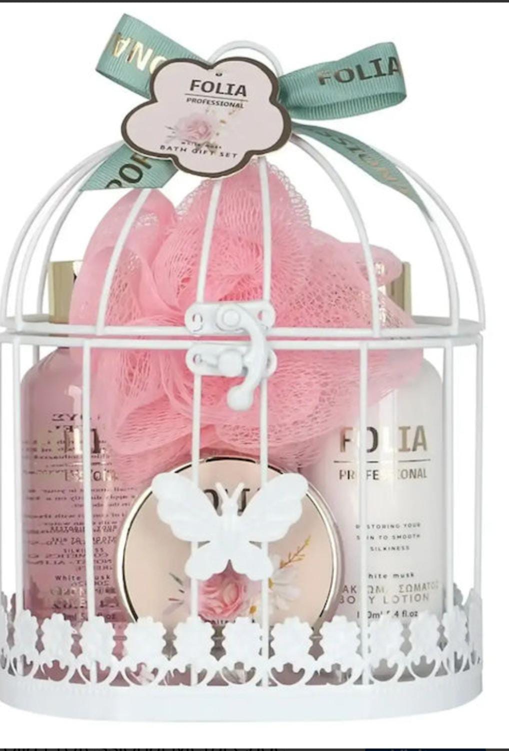 confezione regalo floreale a forma di gabbietta per uccelli.