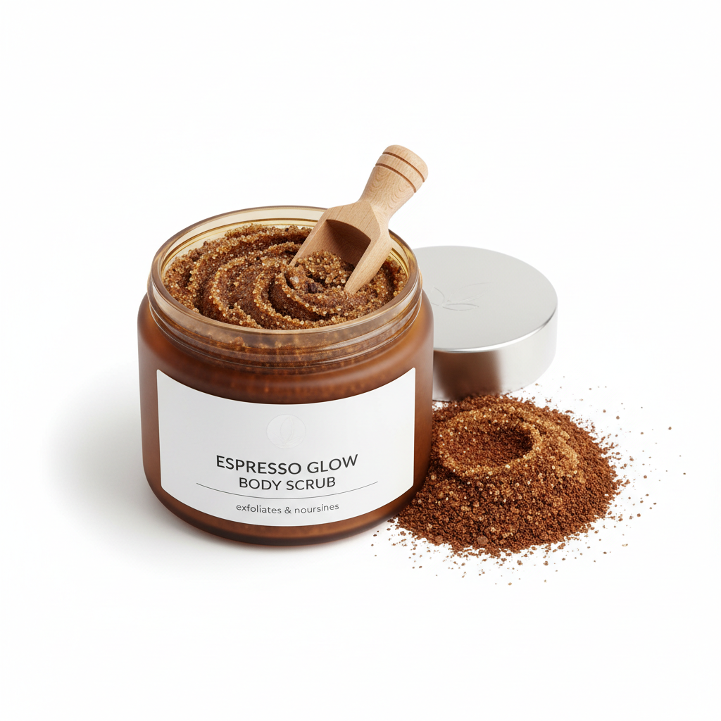 Scrub Corpo al Caffè su sfondo bianco