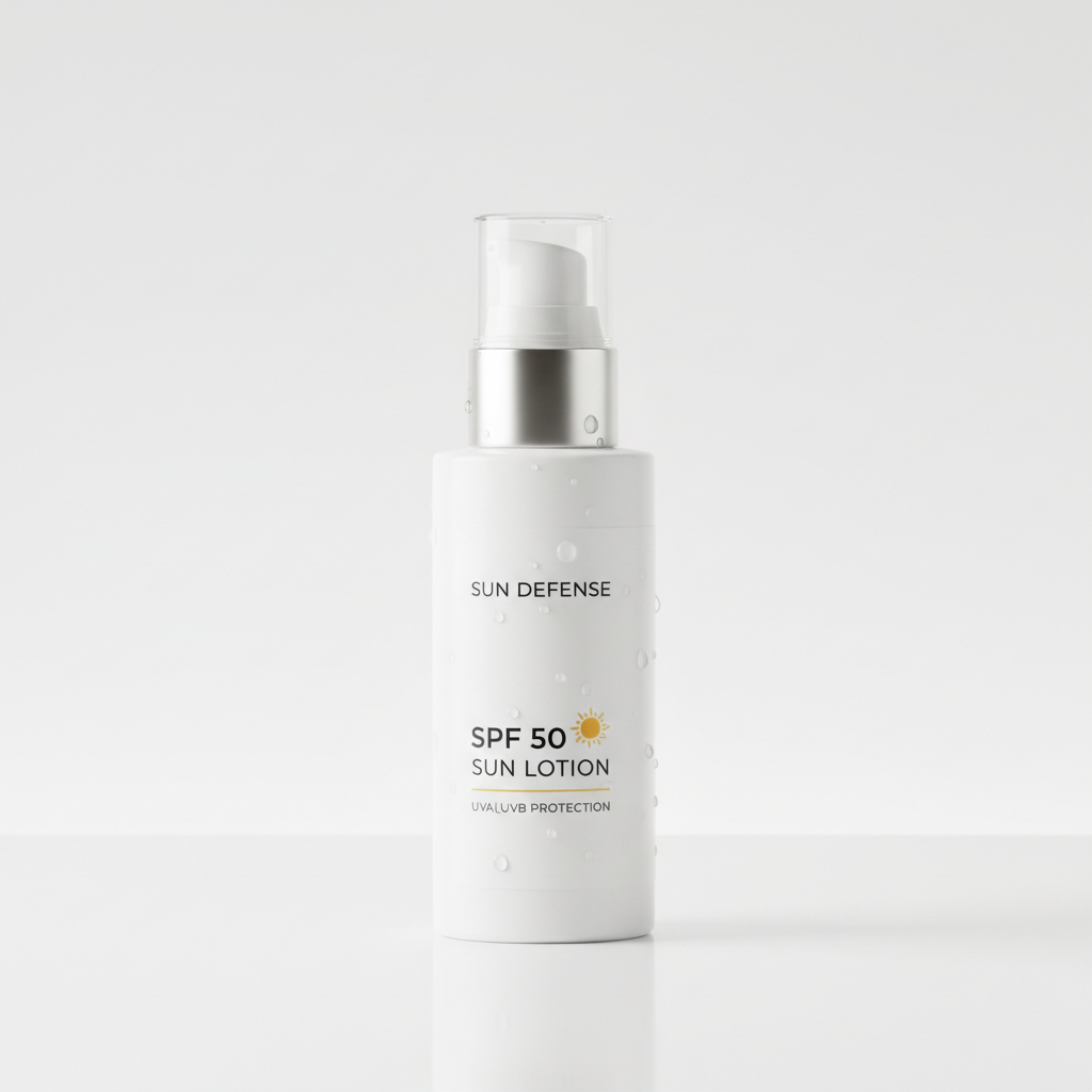 Crema Solare SPF50 su sfondo bianco