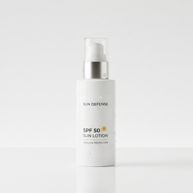 Crema Solare SPF50 su sfondo bianco