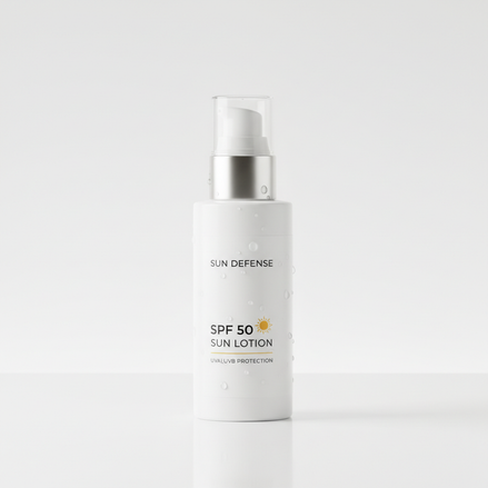 Crema Solare SPF50 su sfondo bianco