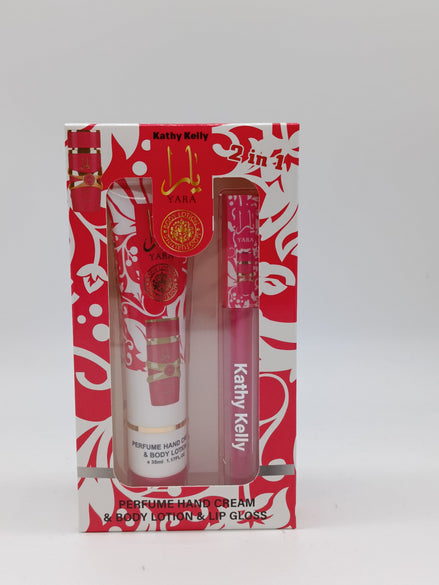 Il set mostrato nell'immagine è il "Yara 2-in-1 Beauty Set" firmato dal brand Kathy Kelly.
