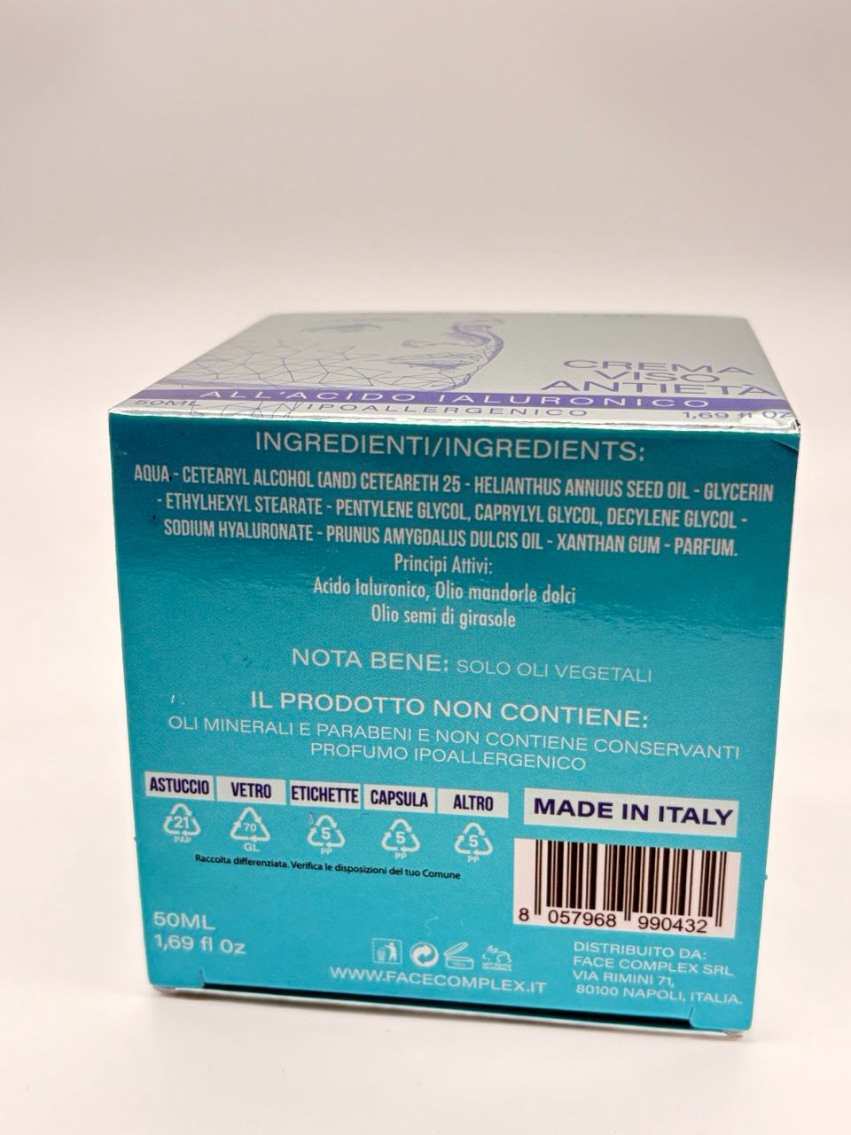 Face complex crema viso antieta' con acido Ialuronico ipoallergenico