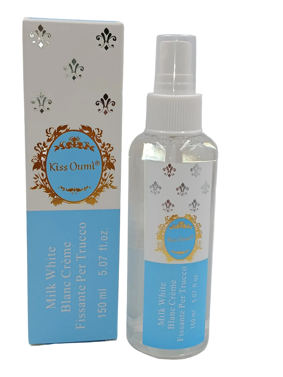 Kiss Oumi® Milk White Blanc Crème Fissante Per Trucco, uno spray fissante per il make-up in formato da 150 ml.