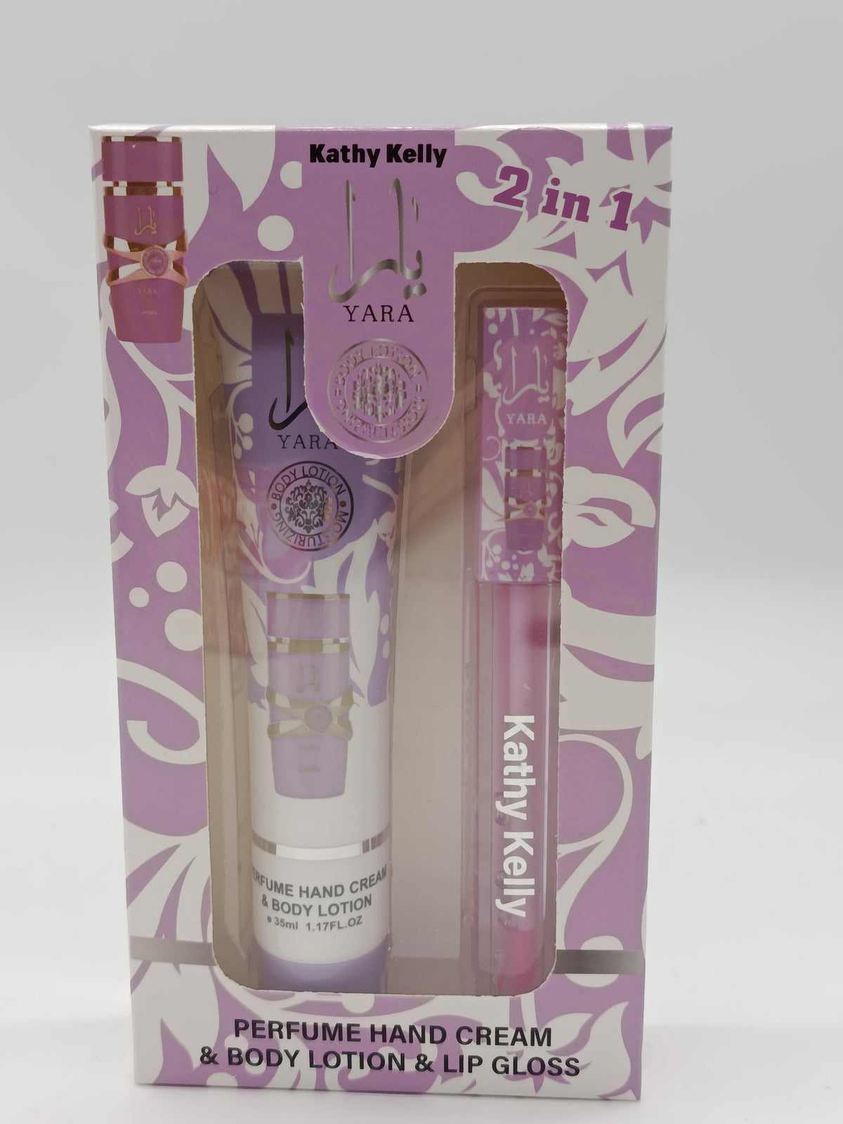 Il set mostrato in foto è il Kit Regalo 2 in 1 firmato Kathy Kelly, ispirato alla celebre fragranza araba Yara.