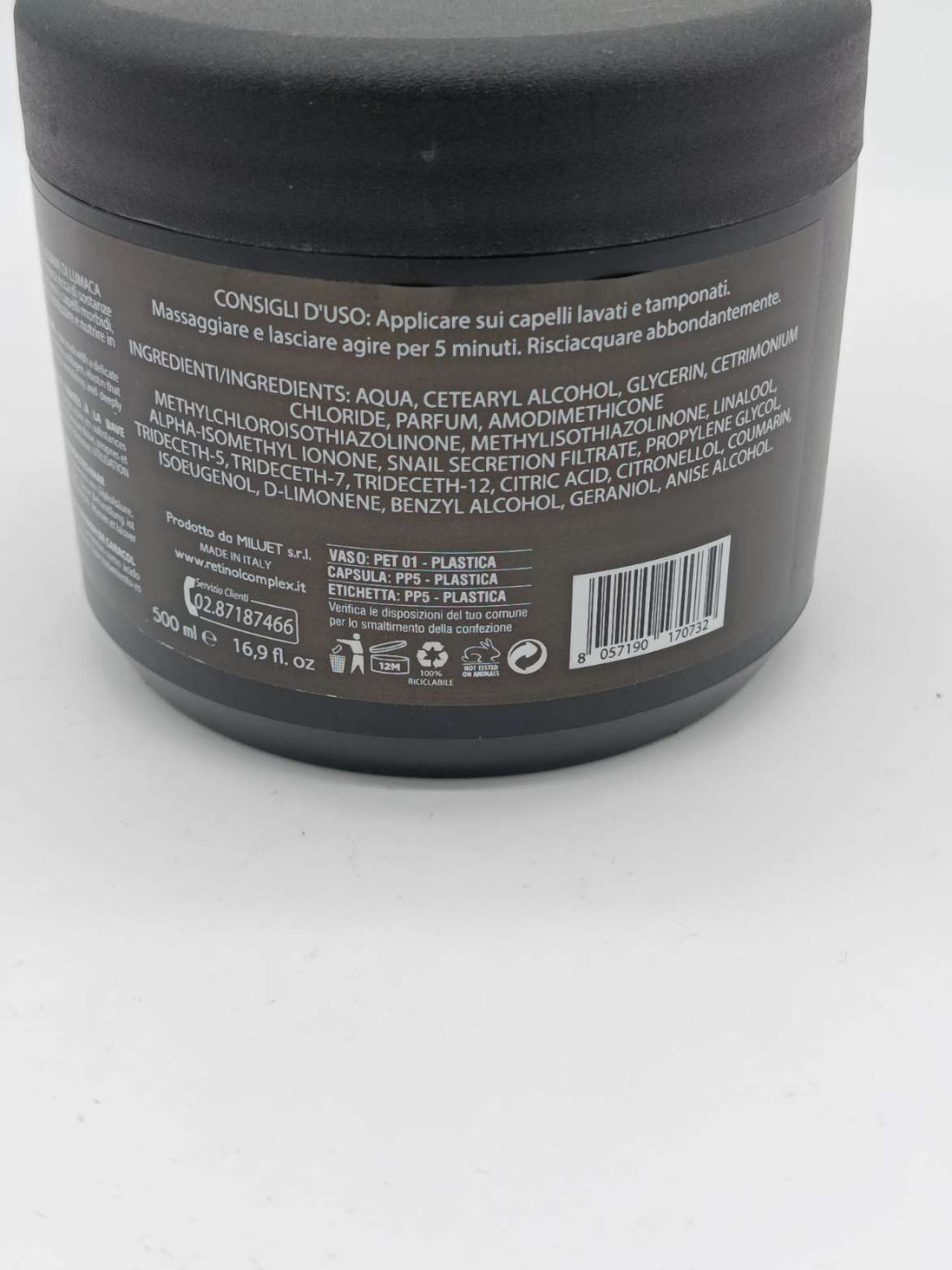 Retinol comeplex  maschera nutriente  alla bava di lumaca per capelli normali e trattati